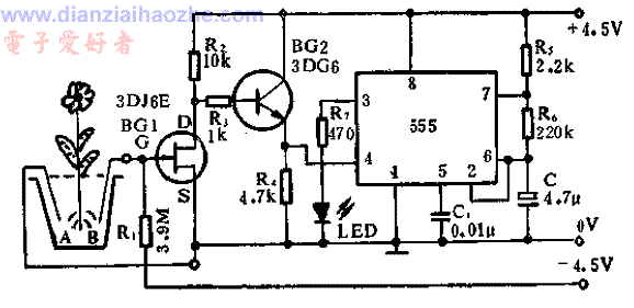 花盆缺水提醒装置的电路图