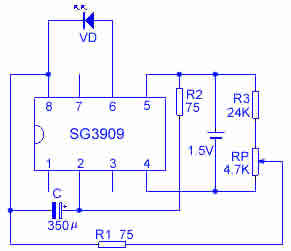 SG3909 LED闪烁振荡器管脚排列和应用电路举例