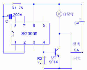 SG3909 LED闪烁振荡器管脚排列和应用电路举例