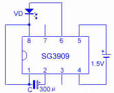 SG3909 LED闪烁振荡器管脚排列和应用电路举例
