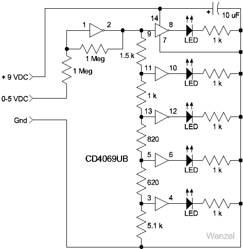 CD4069六反相器制作LED条形图
