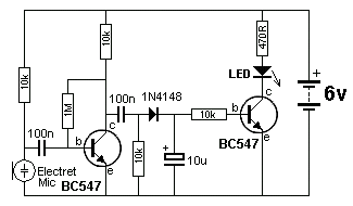 声音触发LED的晶体管电路