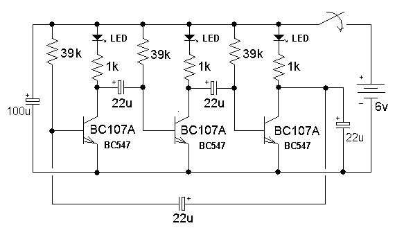 三极管或场效应管的LED追逐灯电路