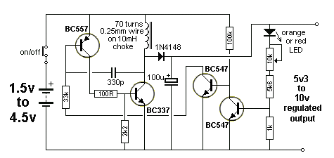 1.5V至10V逆变器，可代替9V电池