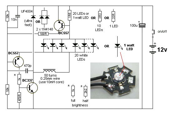 12V电源驱动20个LED（约1瓦特）