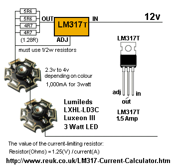 LM317T恒流驱动两个3瓦特LED