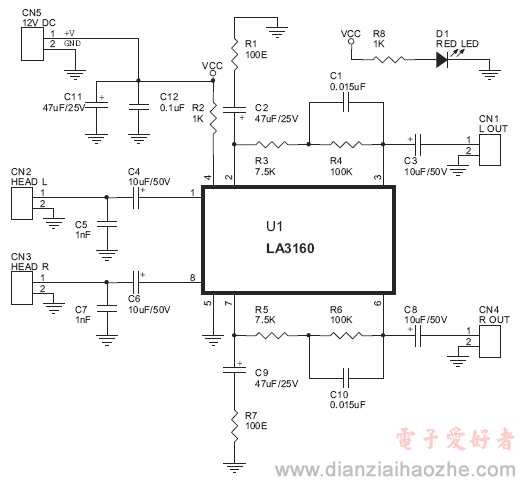 使用LA3161立体声磁头前置放大器