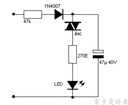 简单的220V闪烁LED指示灯