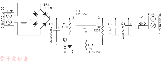 1.2-15V/3A稳压电源（LM1084）
