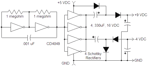 CD4049六反相器产生双电源