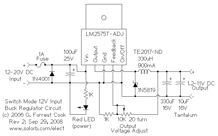 LM2575T-ADJ开关稳压器电路图