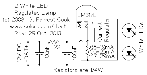 LM317L可调稳压器恒流点亮LED灯