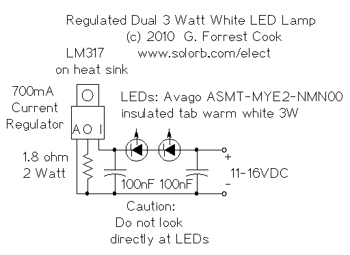 LM317驱动两个3瓦白光LED灯