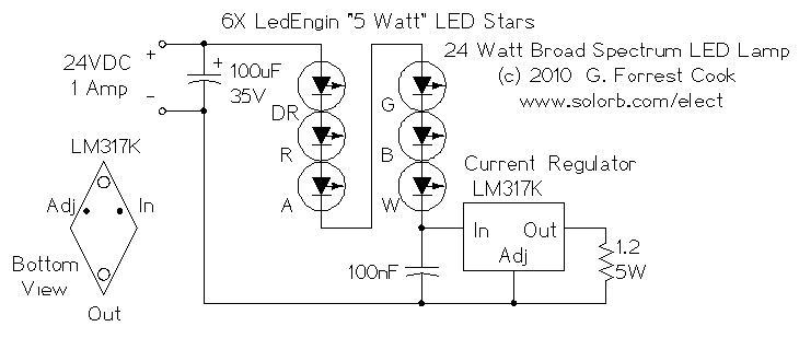 LM317K驱动24瓦广谱L​​ED灯