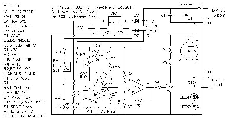 具有低电压断开功能的12伏10安培光控开关