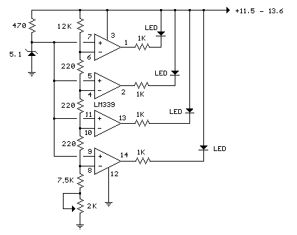 4LED 12伏铅酸电池电压指示器