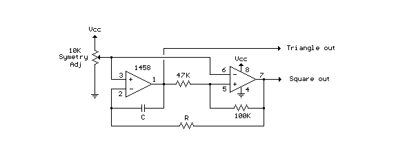 LM1458双运放三角／方波发生器