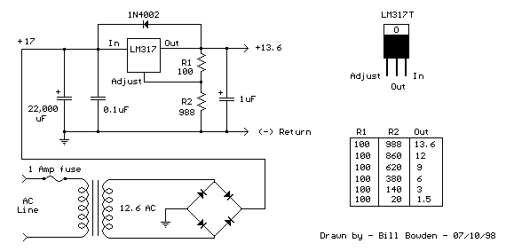 LM317T可变电压调节器