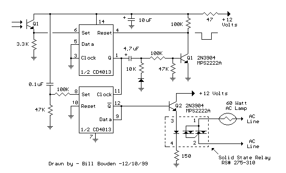 CMOS型触发器CD4013控制继电器