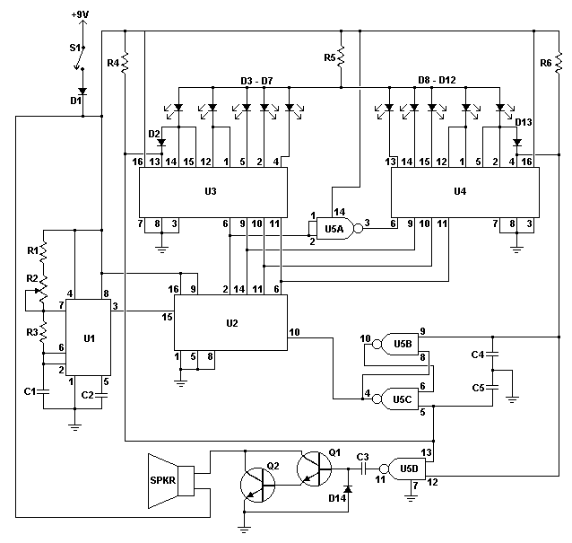 LED节拍器电路，音乐节拍器