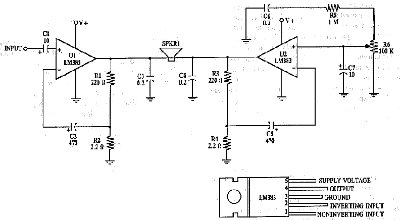 两个LM383构成16瓦BTL功放