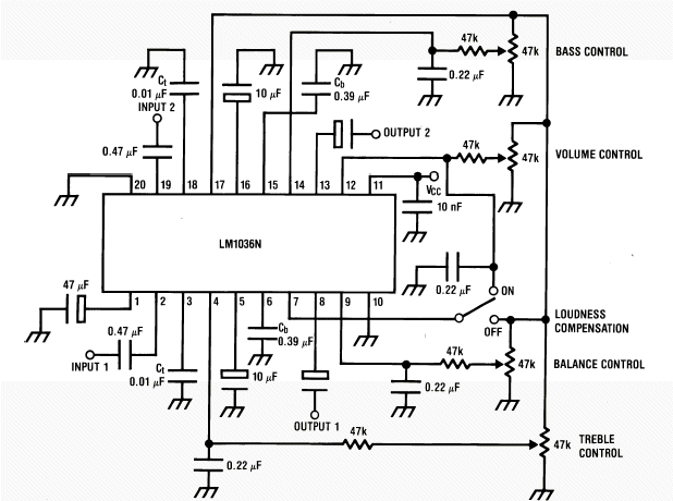 LM1036N音调控制电路