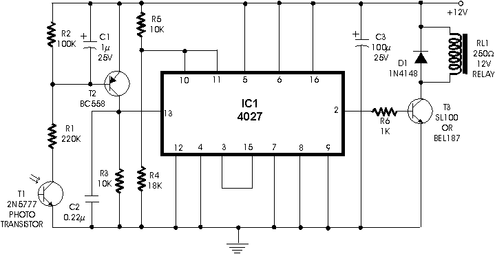 使用CD4027芯片的光控开关