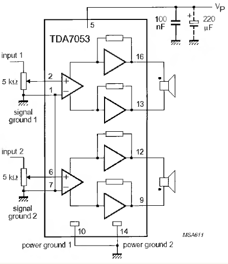 TDA7053集成电路立体声放大器