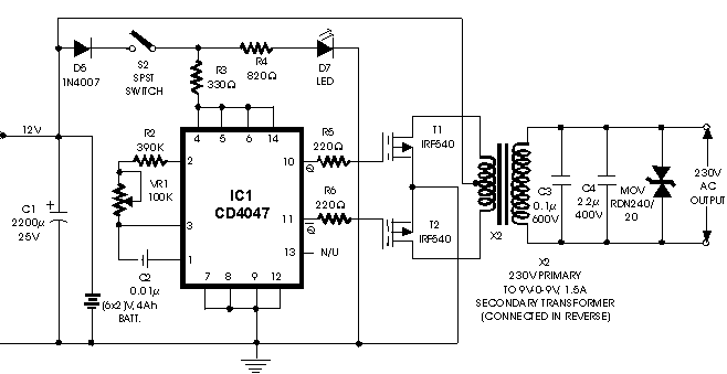 220V 100W逆变器（CD4047 IC与IRF540）