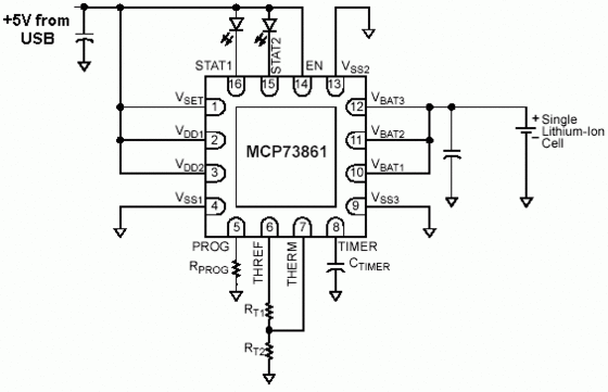 MCP73861 USB锂电池充电器