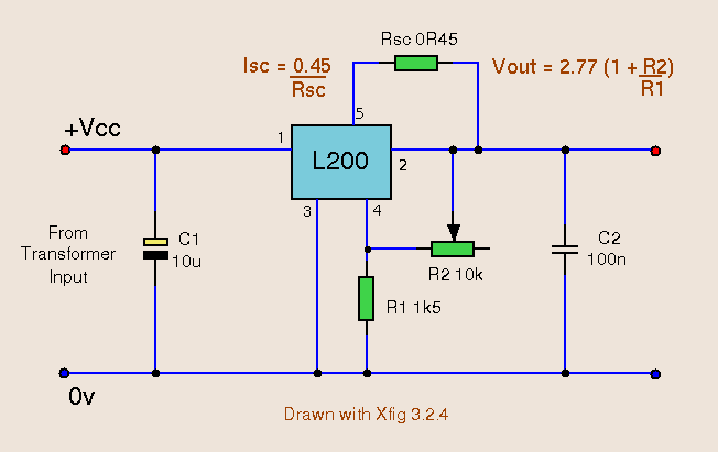 L200C电压调节器制作的稳压电源