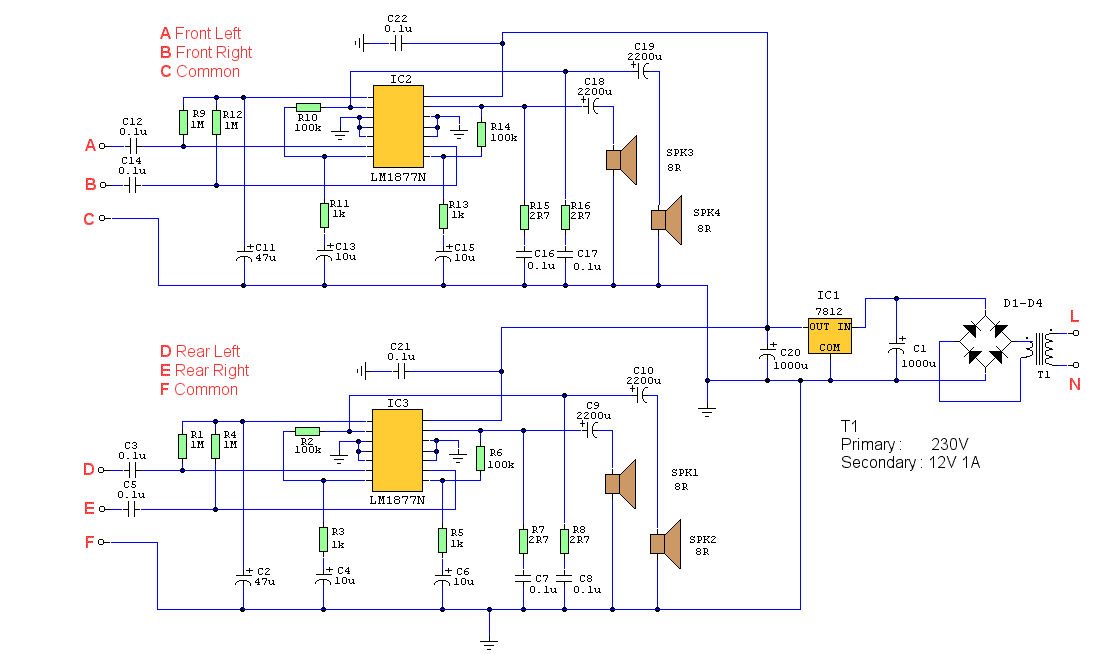 两个LM1778N构建四声道功放