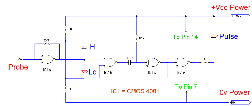 逻辑探头,采用CMOS 4001芯片