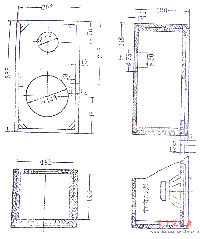 音箱图纸：165毫米扬声器密闭式音箱